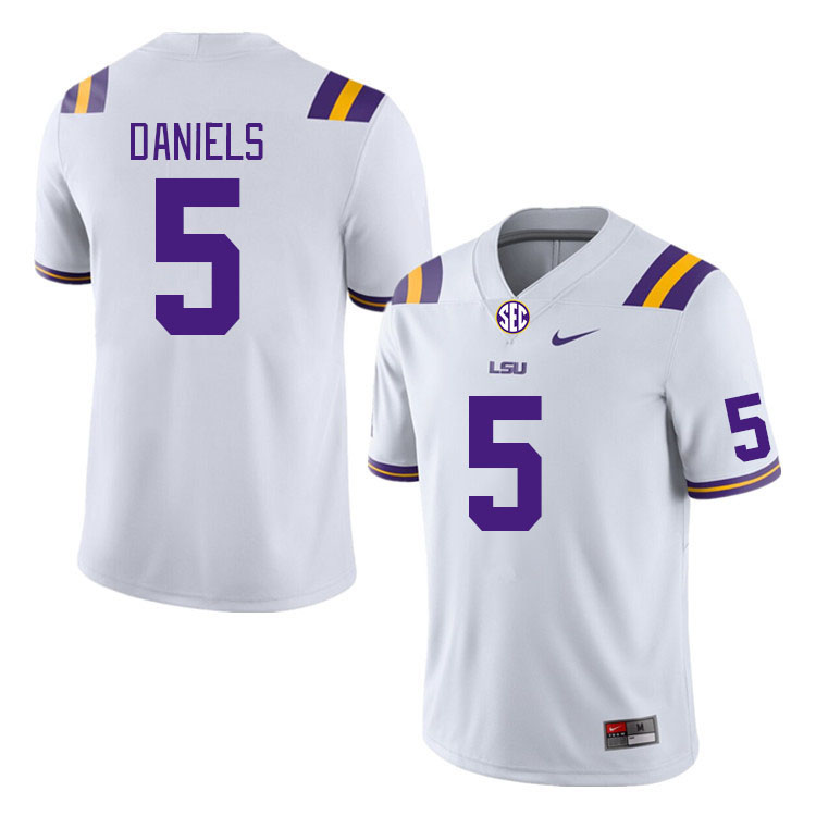 Men #5 Jayden Daniels LSU Tigers College Football Jerseys Stitched-White - Click Image to Close